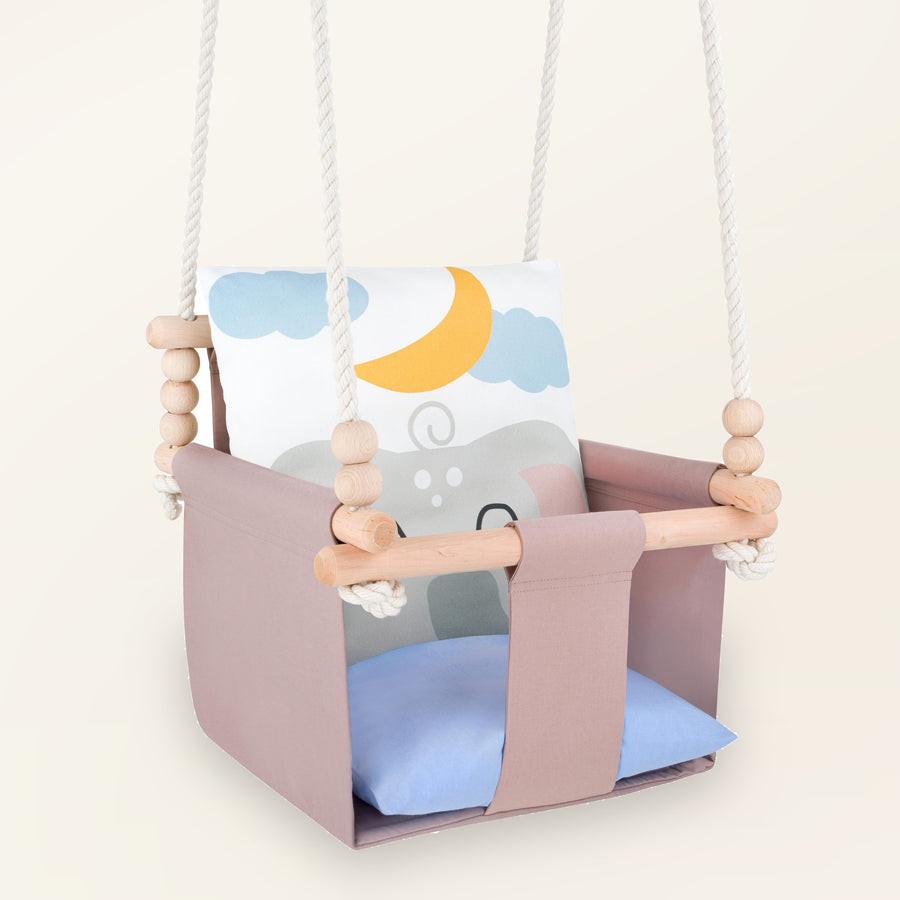 Babygynge med elefant-motiv - set forfra