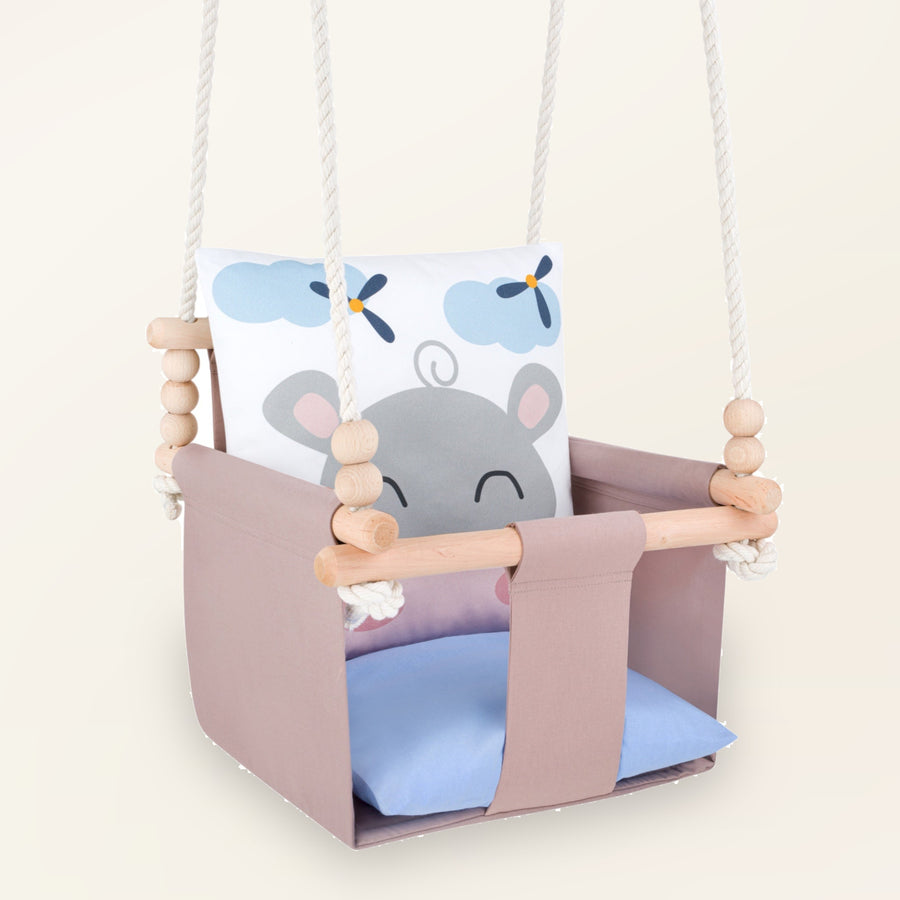 Babygynge med flodhest-motiv - set forfra