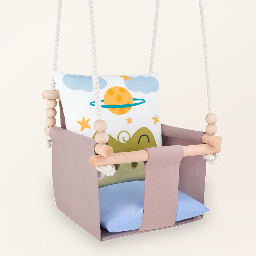 Babygynge med krokodille-motiv - set forfra