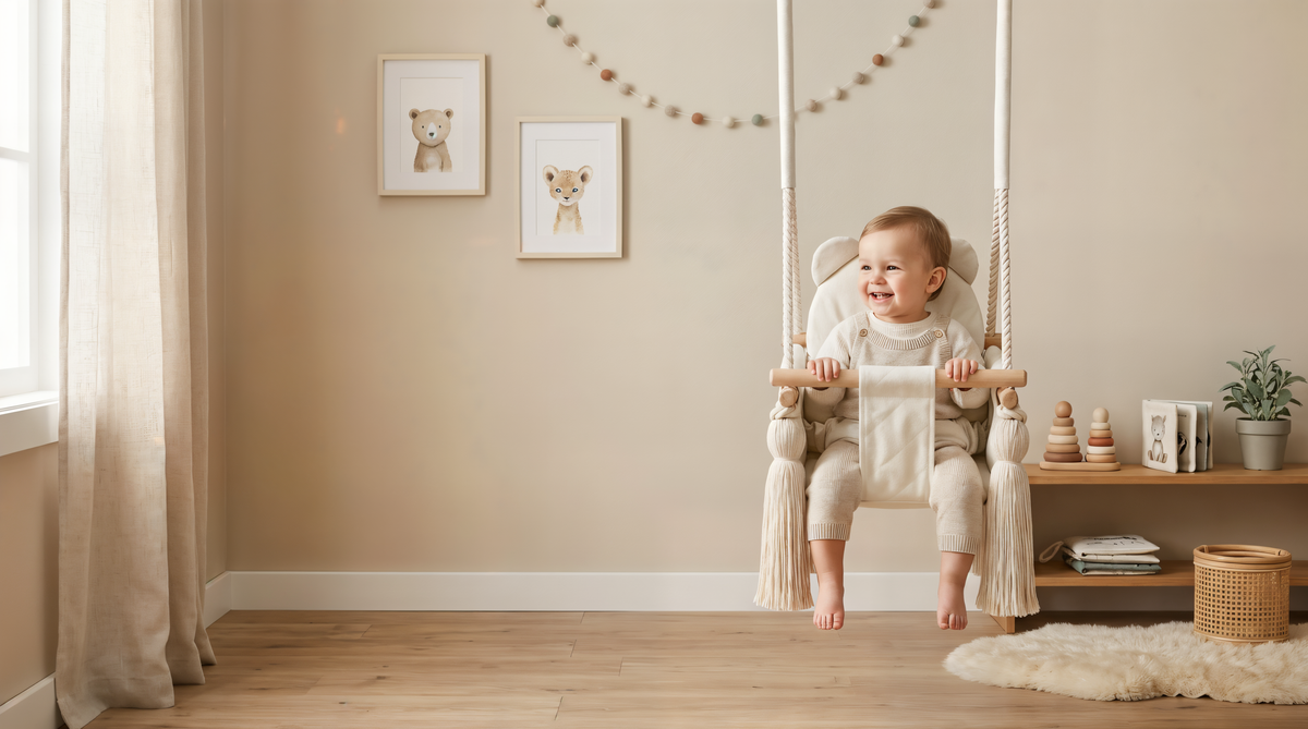 Nid Magique babygynge i et lyst skandinavisk børneværelse
