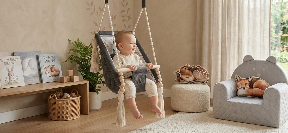 Babygynge 3-i-1 mørkegrå i børneværelse – Nid Magique