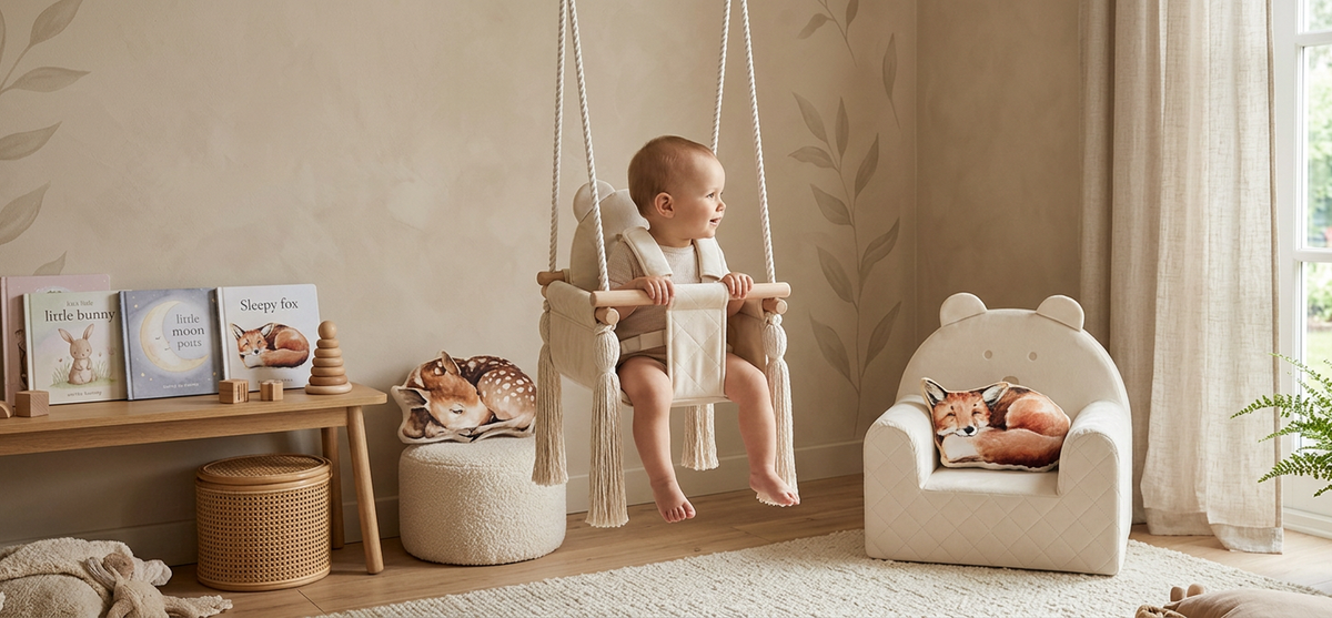Babygynge i fløjl natur i børneværelse – Nid Magique