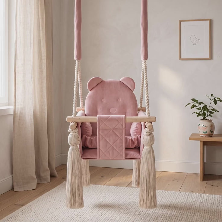 Produktvideo: babygynge i blødt rosa fløjl - blød komfort og rolige gyngebevægelser - Nid Magique